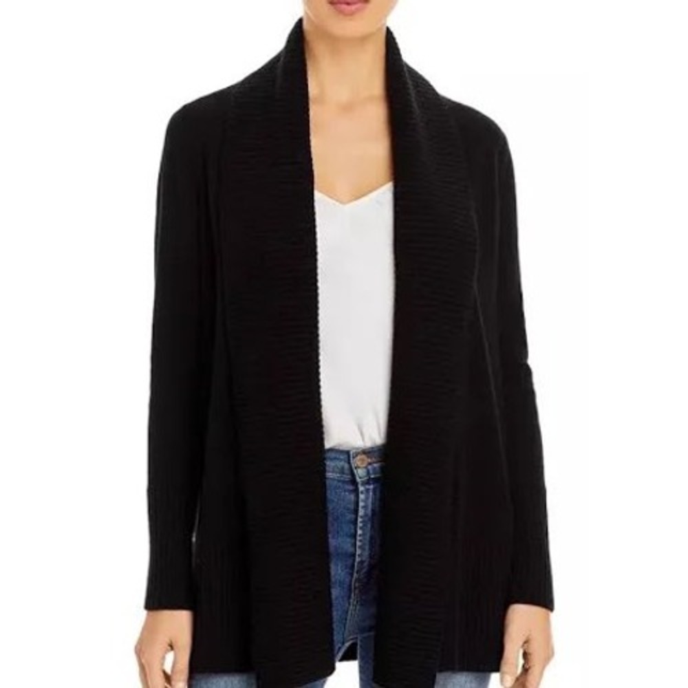 Nordstrom Collection Black 100% Cashmere Open Front Cardigan‎ Large Sweater